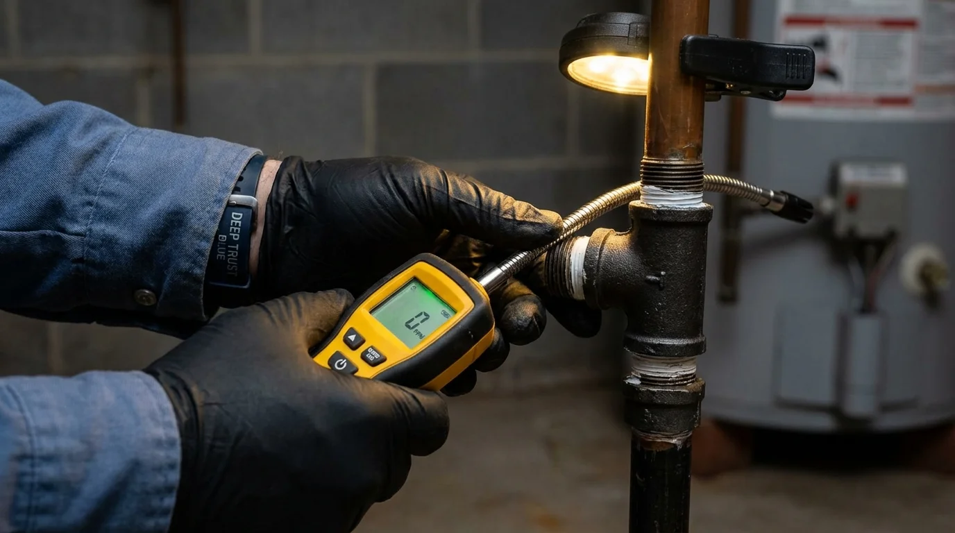 Gas leak detection with electronic sniffer by Johns Plumbing LLC in Akron
