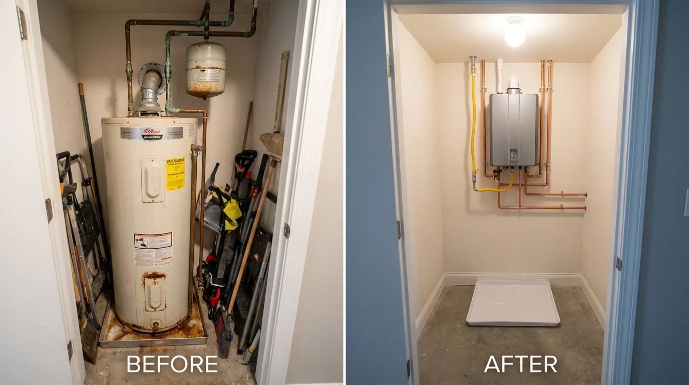 Tank water heater versus wall-mounted tankless unit comparison for Akron, OH homeowners